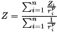 \[ Z=\frac{\sum_{i=1}^n{\frac{Z_i}{r_i^p}}}{\sum_{i=1}^n{\frac{1}{r_i^p}}} \]